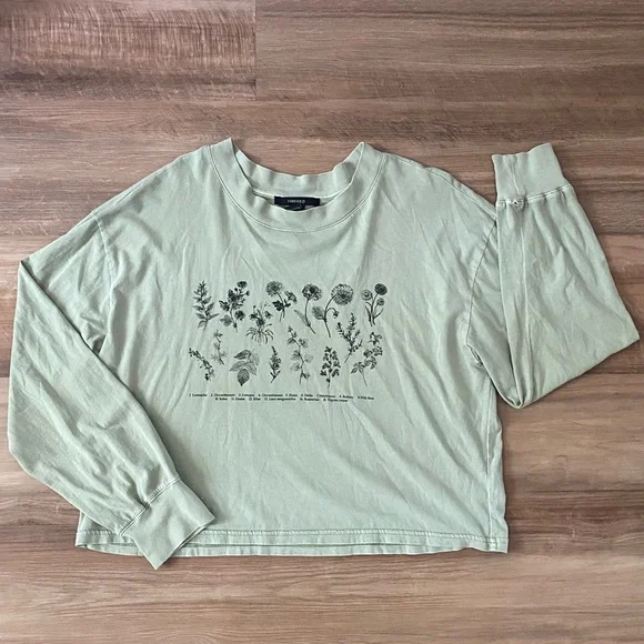 Forever21 Light Sage Green Long-Sleeved Croppy Toppy - Picture 1 of 4